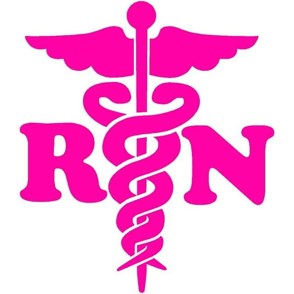 4 Pack - StickerDad® Caduceus Medical Cross RN - Size: 5", Color: HOT Pink - Windows, Walls, Bumpers, Laptop, Lockers, etc.