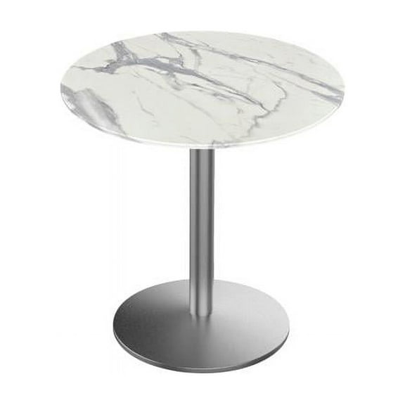 Holland Bar Stool  30 in. Tall Indoor & Outdoor All-Season Table with 32 in. Dia. White Marble Top