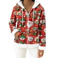 thumbnail image 2 of Women's Casual Fashion Long-Sleeve Zip-Up Fleece Hooded Cardigan with Christmas Print, Cozy and Warm for Winter Season,Vermilion,S, 2 of 5