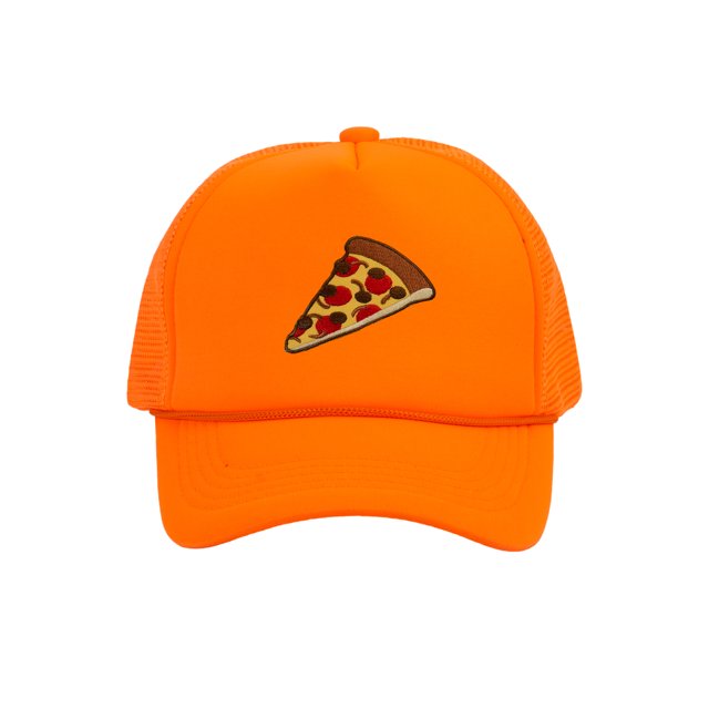 Adult Men's Pepperoni Pizza Slice Rope Foam Trucker Hat, Neon Orange