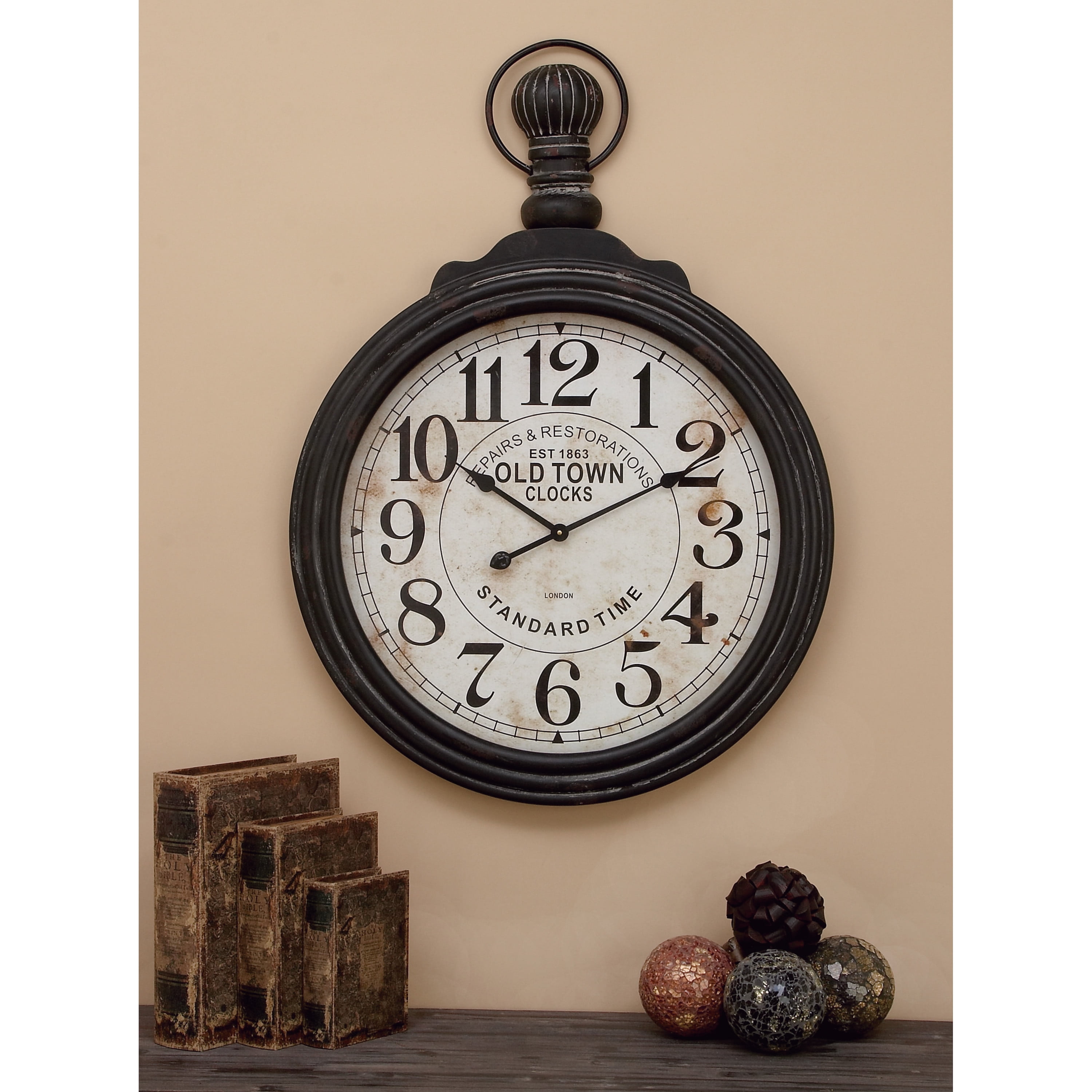 DecMode Vintage Wood Brown Pocket Watch Inspired Wall Clock 28 W x 39 H Walmart
