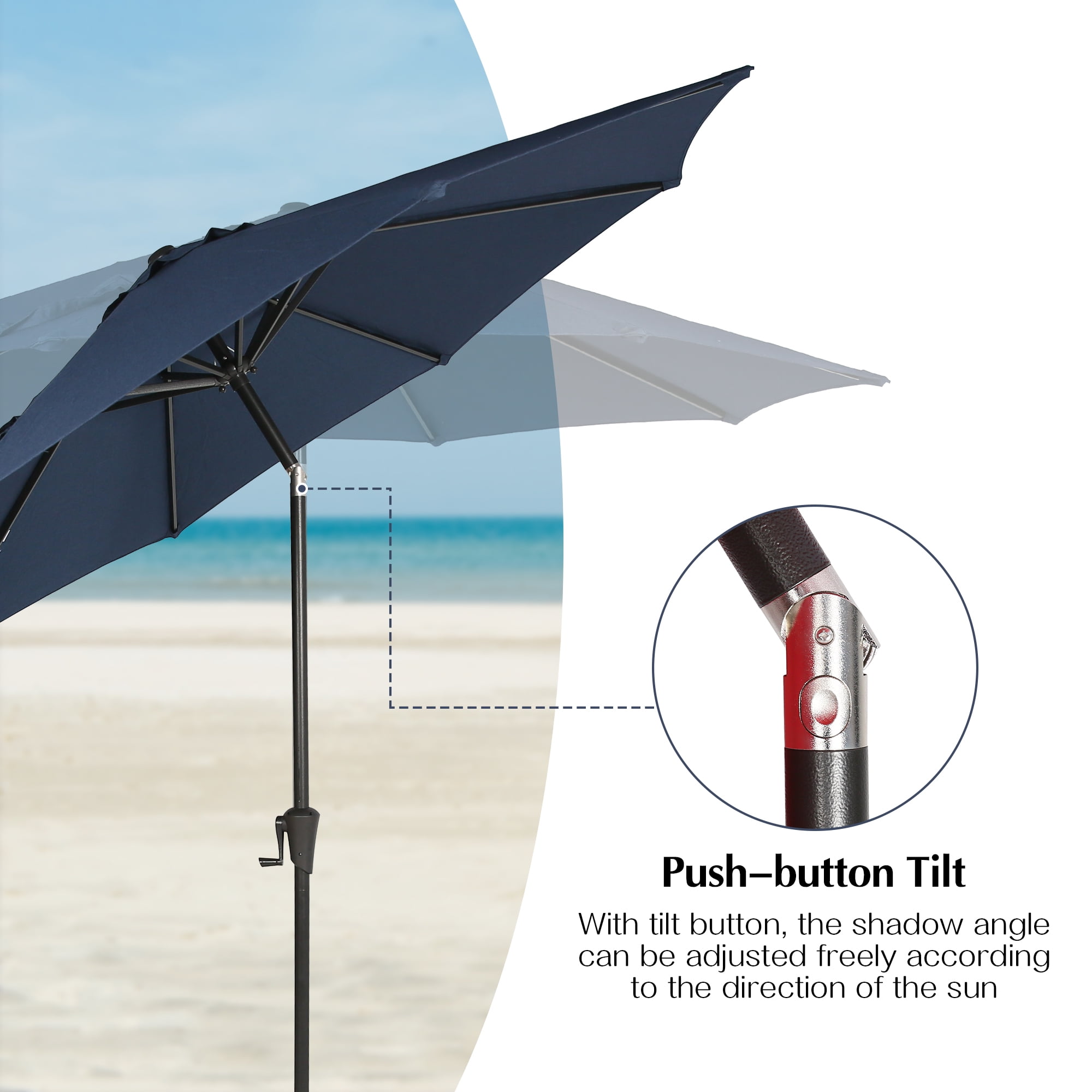Iwicker 9Ft Sunbrella Patio Umbrella Outdoor Aluminum Market Umbrella with Crank and Push Button Tilt, Navy