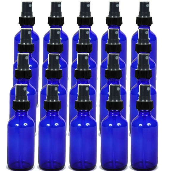 Medical Sales Supply Cobalt Blue 1oz Black Mist Sprayer Bottle (30ml) Pack of 20 - Glass Tincture Bottles with Black Mist Sprayers for Essential Oils & More Liquids - Leakproof Travel Bottles