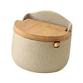 thumbnail image 2 of Ceramic Condiment Pot Porcelain Sugar Bowl Bamboo Lid Seasoning Box Elegant Aesthetic for Kitchen Countertop Dining Room, 2 of 9