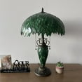thumbnail image 4 of Tiffany Table Lamp Green Leaves Stained Glass Shade And Base LED Bulbs Included for Living Room Bedroom Bedside 16"W*16"D*24"H, 4 of 6