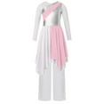thumbnail image 2 of TSSOE Kids Girls Long Sleeve Praise Dance Dress Asymmetrical Liturgical Worship Church Robe and Wide Leg Pants Set Pink 14, 2 of 7