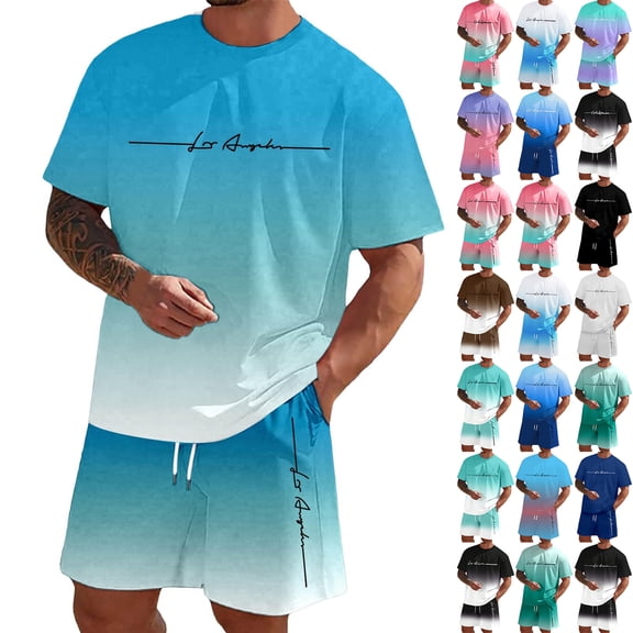 Mens Short Sets 2 Piece Outfits Short Sleeve Crew Neck T Shirts and Drawstring Wide Leg Shorts Summer Casual Beach Vacation Track Suits, XL