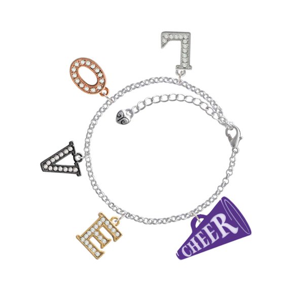 Delight Jewelry Acrylic 1.25" Purple Cheer Megaphone Multi-Colored Crystal Love Charm Bracelet