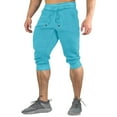 thumbnail image 2 of Huresd Men's Cotton Casual Shorts 3/4 Jogger Capri Pants Breathable Below Knee Short Pants with Three Pockets Light Blue M, 2 of 4