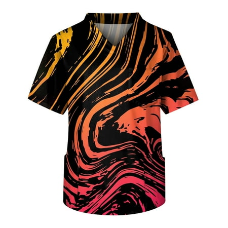 

HHei_K Plus Size Scrubs Men s Short Sleeve V Neck Print Chest Pocket Carer Top