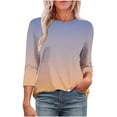 thumbnail image 1 of Plebaso T-Shirts à Manches 3/4 Col Rond pour Femmes Tee-Shirts Décontractés Amples Blouses Dégradées pour S-5TG, 1 of 6
