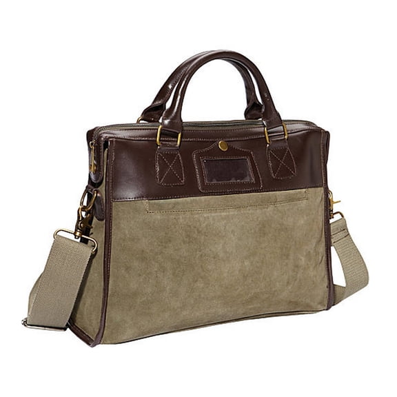 Ducti "Cavalier" Soft Suede Laptop Attache Messenger Bag - Green and Brown