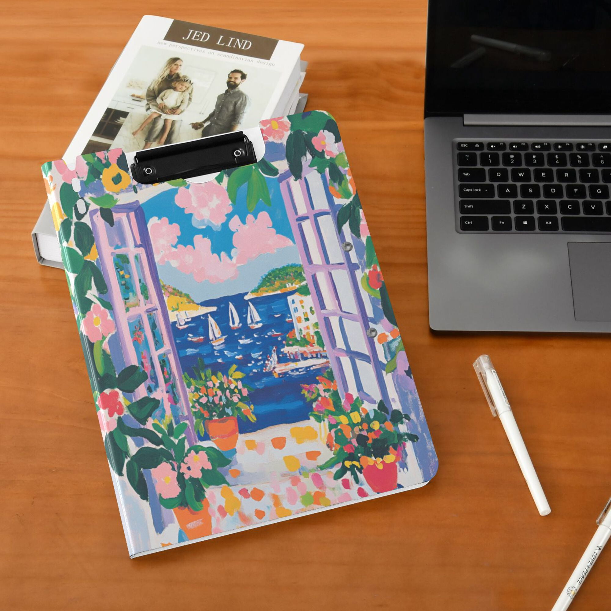 FORMRS A4 Clipboard Folder with Pen Holder Horizontal Foldable School Office Binder, Floral Window
