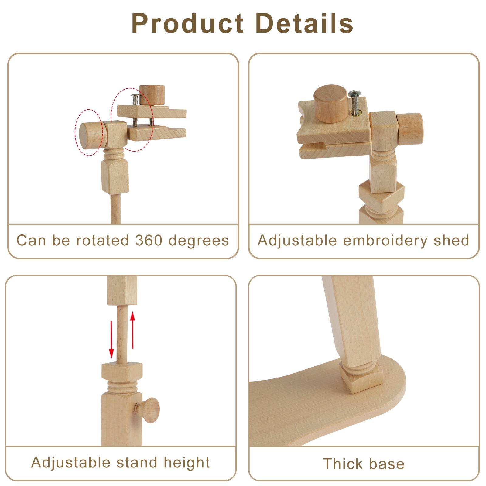 Toorise Wooden Embroidery Stand Adjustable Embroidery Hoop Stand Hands-Free Cross Stitch Stand 360° Rotated Embroidery Hoop Holder Cross Stitch Holder for DIY Craft Needlework Projects