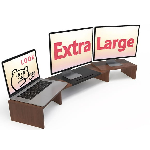 WESTREE Triple Monitor Stand Riser, Extra Long Monitor Stand for 3 Monitors, Dual Monitor Stand with Length and Angle Adjustable, 3 Shelf Desktop Storage Riser for Monitor Computer Screen Laptop