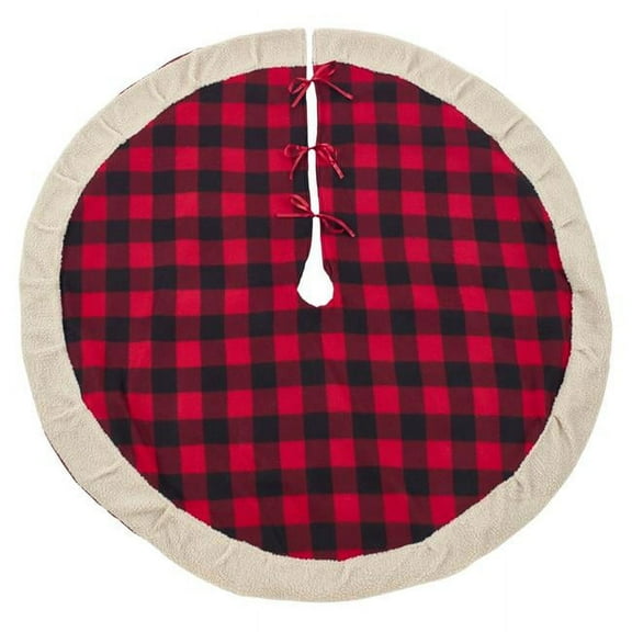 SARO 56 in. Classic Red & Black Buffalo Plaid Tree Skirt with Sherpa Trim Red