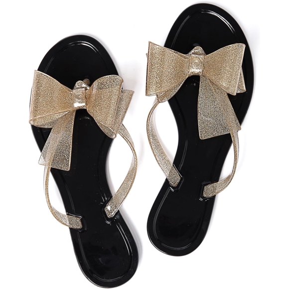 SHIQI-Women Flip-Flops Flat Sandals Jelly Bow Beach Flat Rivets Rain Cute Dressy Summer Sandals