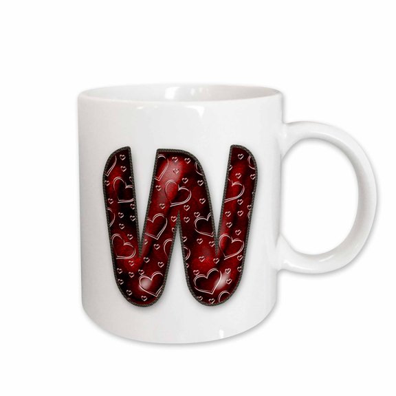 3drose, Pretty Deep Red Clear Hearts Monogram Initial W, 15oz Mug