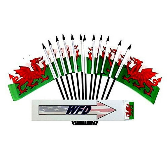 Pack of 12 4"x6" Wales Polyester Miniature Office Desk & Little Table Flags,1 Dozen 4"x 6" Welsh Small Mini Hand Waving Stick Flags