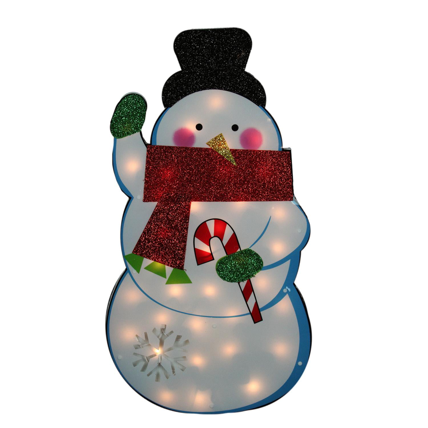 30" Standing Tinsel Snowman Lighted Christmas Outdoor Decoration