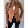 thumbnail image 4 of Women'S Faux Suede Jackets Fashion Fall Clothes Long Sleeve Open Front Cropped Coat Outwear Brown S, 4 of 9