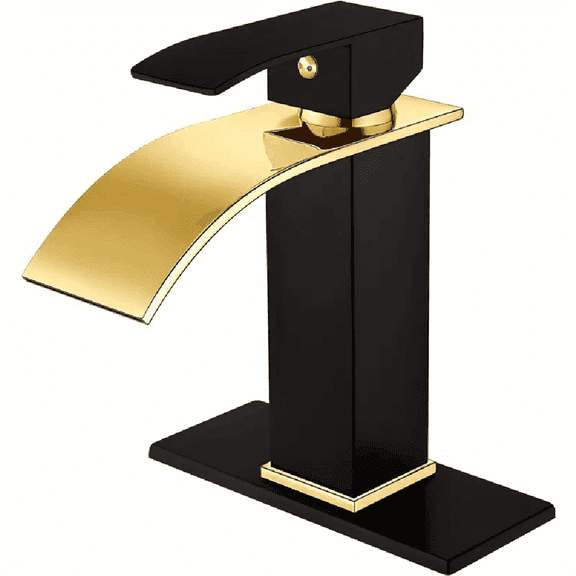 Bathroom Sink Faucet Waterfall Lavatory Vanity Faucet Single Handle Black&Gold