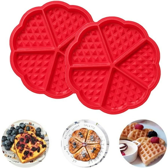 Heart Shaped Belgian Waffle Maker, Non-Stick Silicone Baking Accessories, Easy Storage Rolled For Creative Homemade Breakfast Treats, 2Pcs