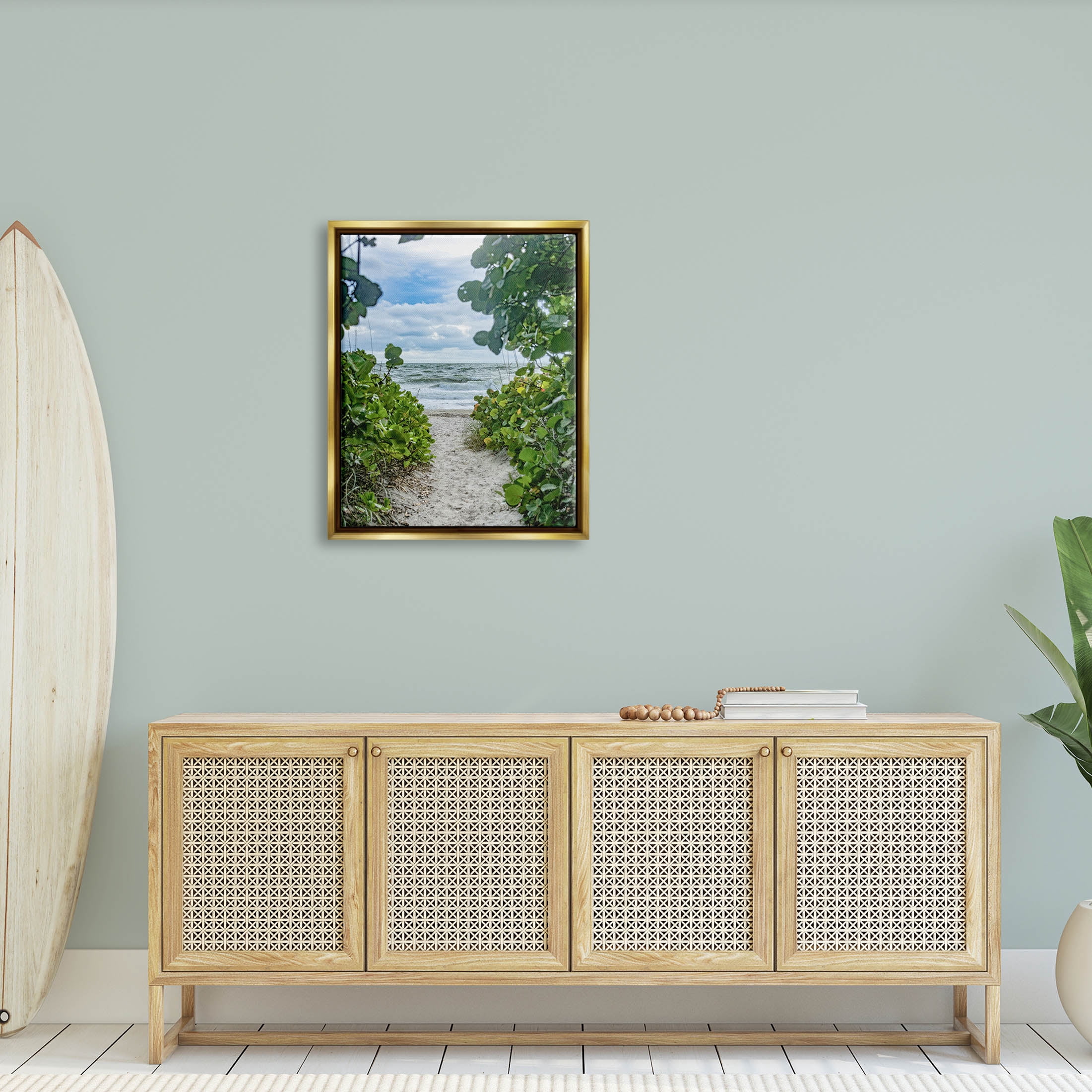 Stupell Industries Overhanging Beach Greenery Plants Path Photograph Metallic Gold Floating Framed Canvas Print Wall Art, Design by Mary Lou Photography