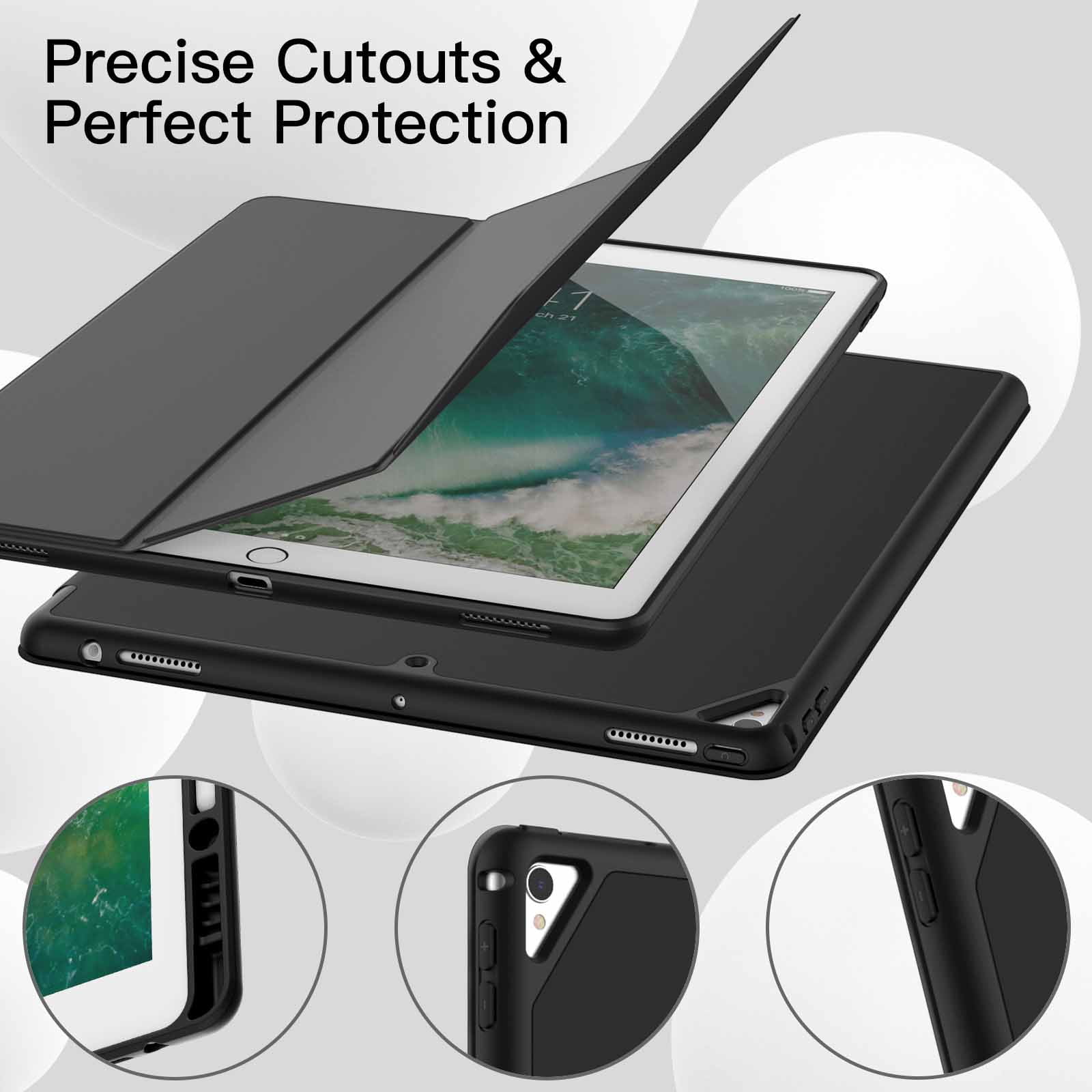 JETech Case for iPad Pro 12.9 Inch (2015/2017 Model, 1st/2nd Generation) with Pencil Holder, Slim Tablet Cover with Soft TPU Back, Auto Wake/Sleep (Black)