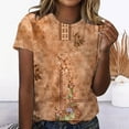 thumbnail image 2 of Summer Tops Loose Fit Graphic Print Shirts for Women Short Sleeve Crew Neck Tee Retro Floral Print Casual Tshirt (Large, Coffee), 2 of 4