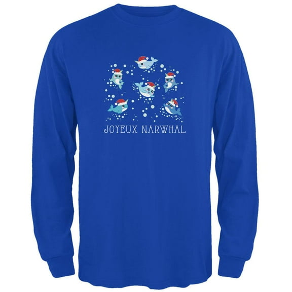 Christmas Joyeux Narwhal Noel Mens Long Sleeve T Shirt Royal 2XL