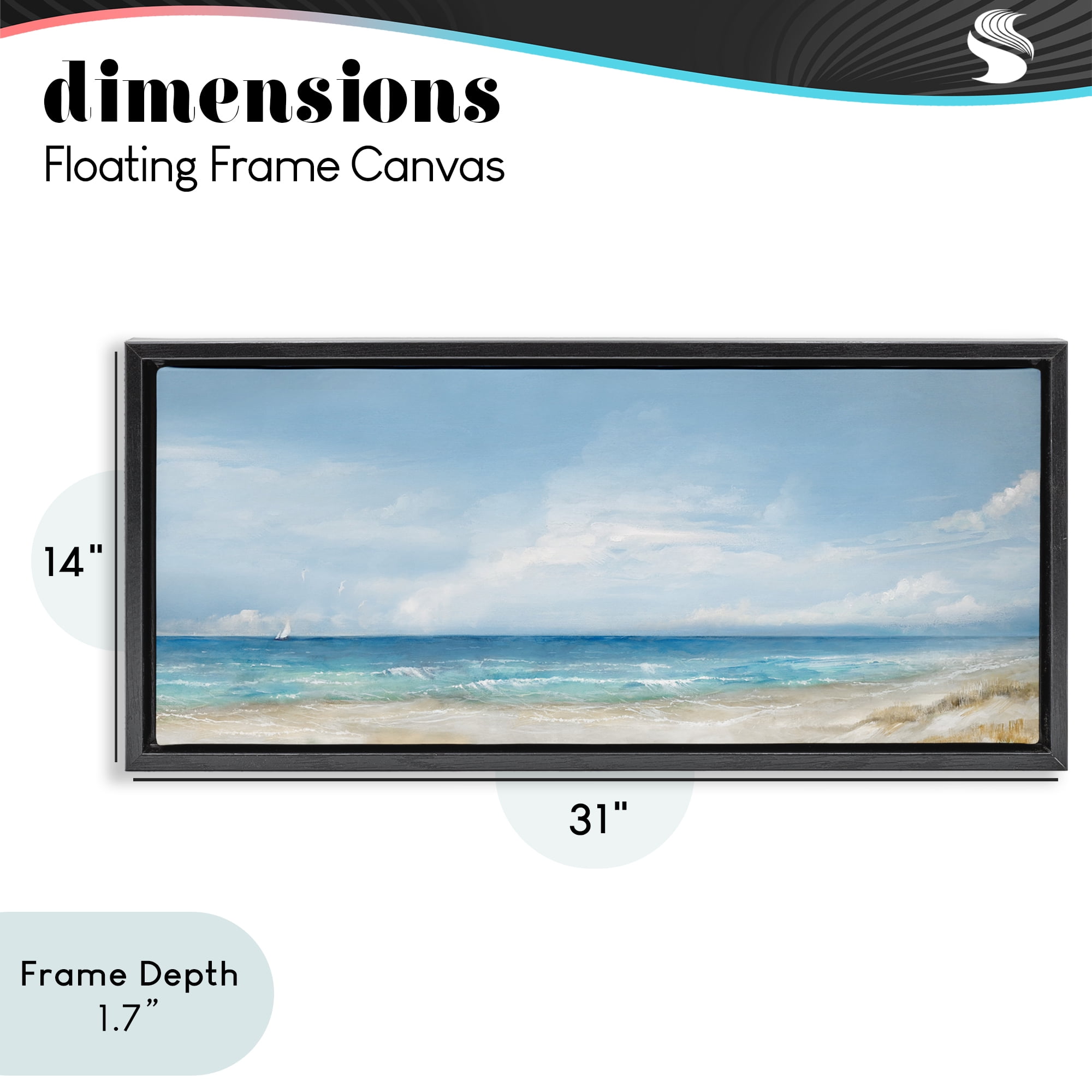 Stupell Industries Open Panoramic Sea Black Framed Floater Canvas Wall Art, design by Ruane Manning