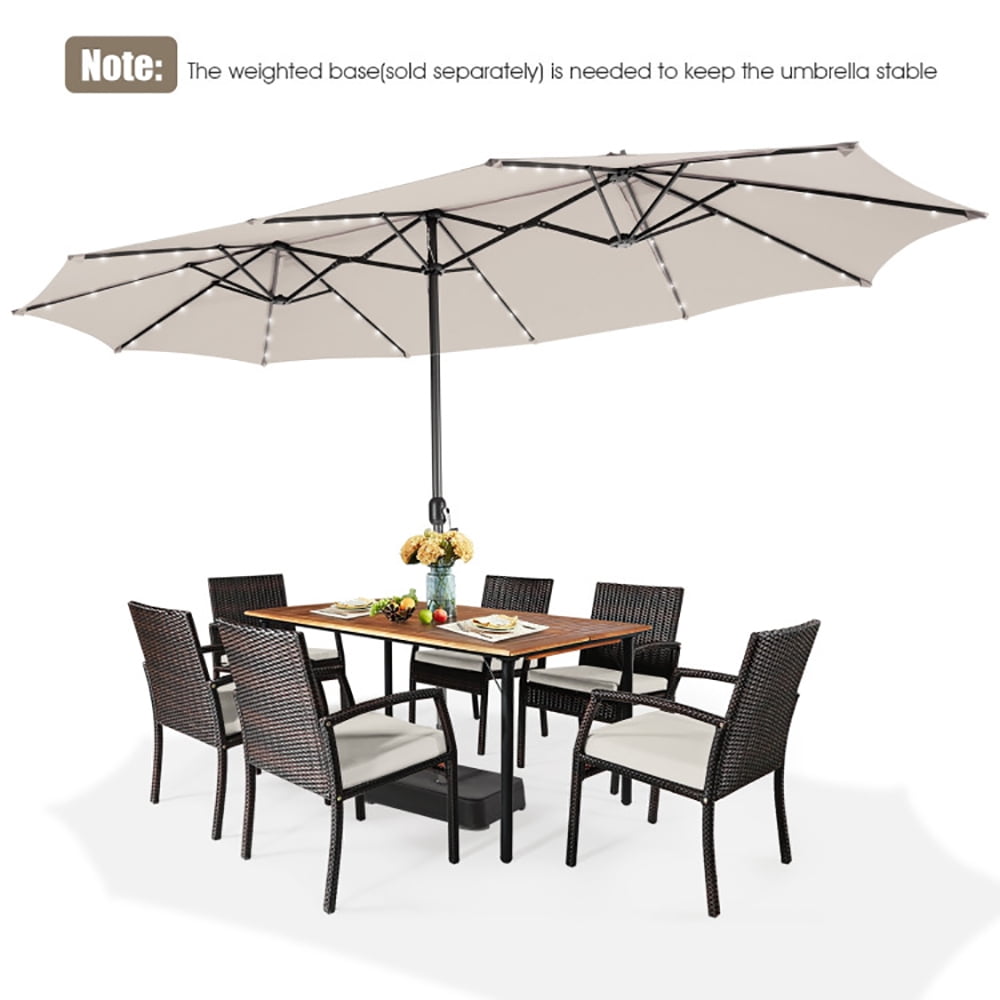 Aimee Lii 15 Feet Twin Patio Umbrella with 48 Solar LED Lights, Outdoor Umbrellas for Patio, Beige
