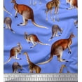 thumbnail image 1 of Soimoi Blue Modal Satin Fabric Kangaroo & Giraffe Animal Print Fabric by the Yard 42 Inch Wide, 1 of 1