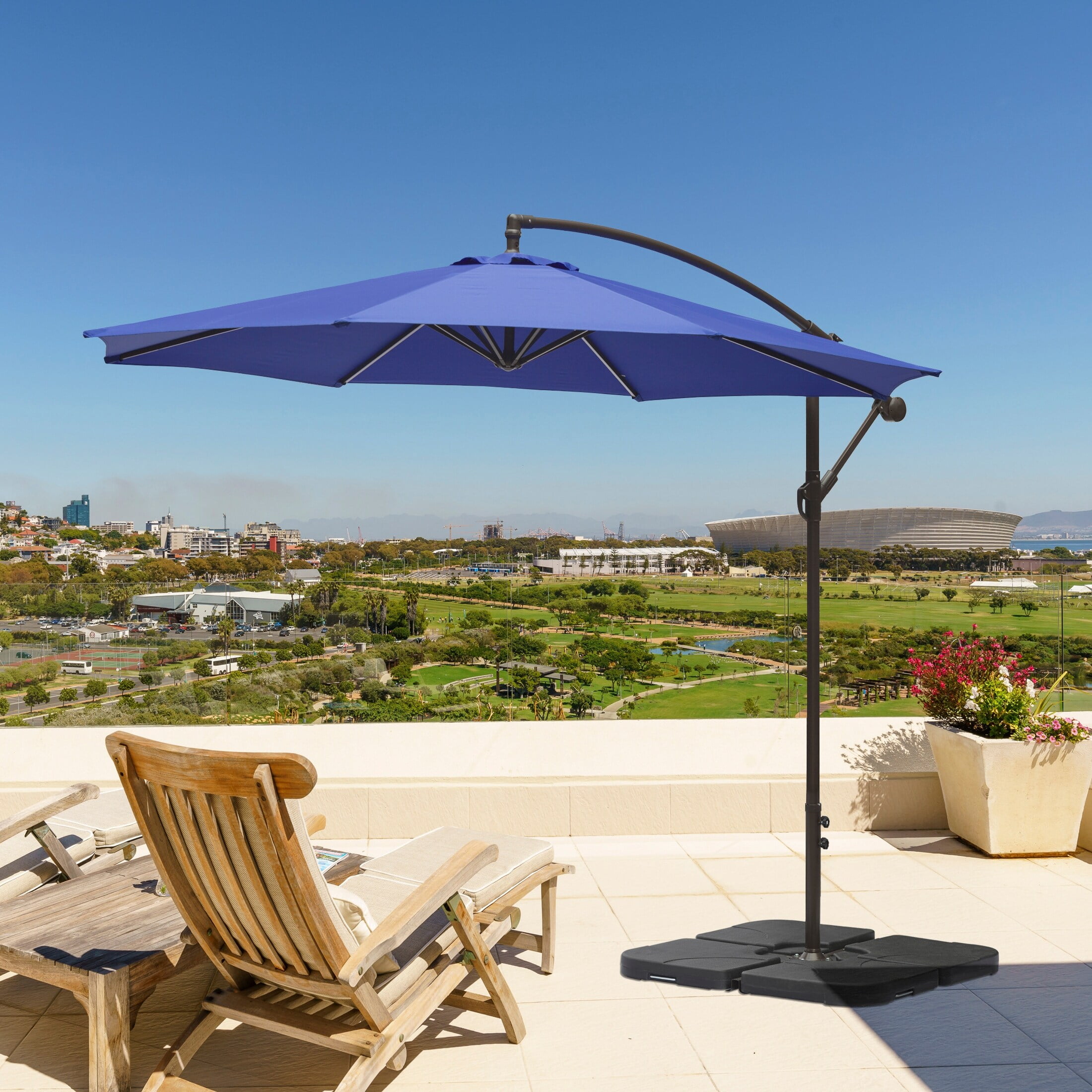 10 sunbrella cantilever patio umbrellas Mirador Novara 10'x10' Cantilever Indigo Color Mushroom