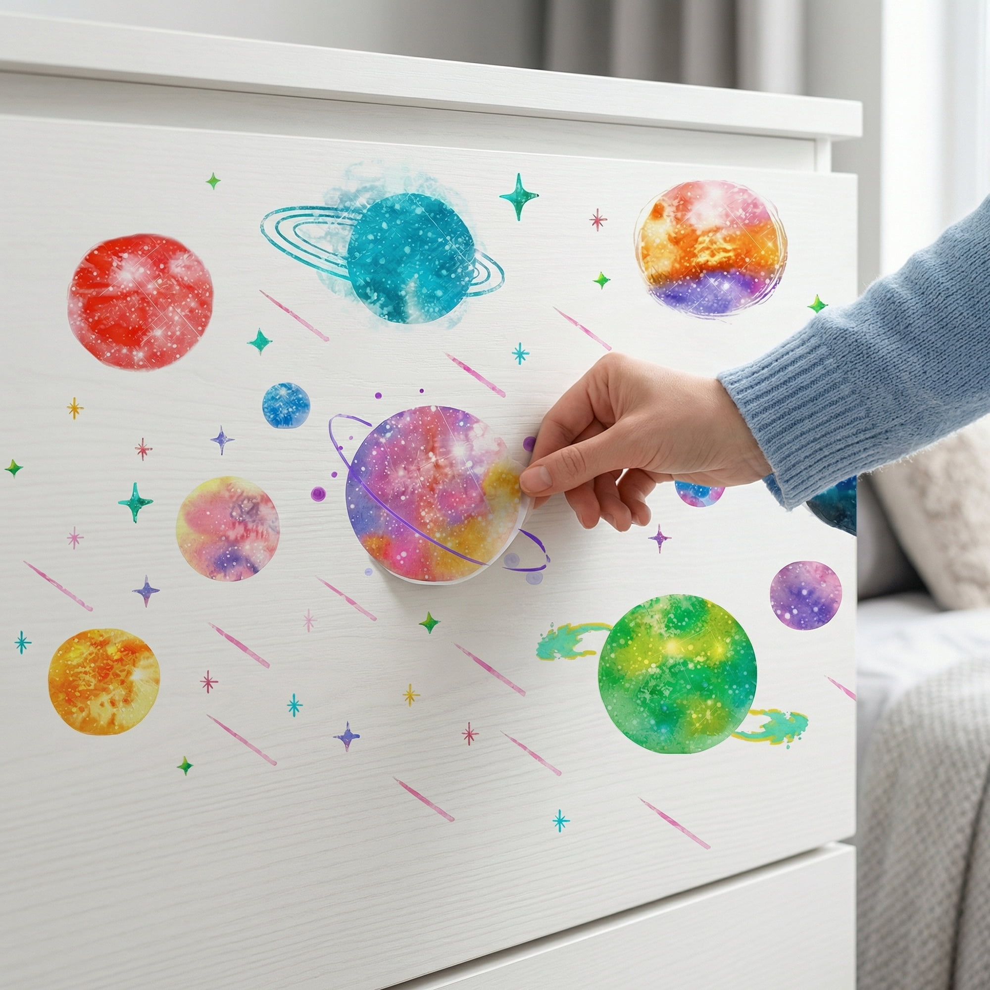 Unique Bargains 124 Pcs Space Wall Decals Glowing Planets Stickers Planets 15.0" x 11.0"
