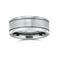 thumbnail image 2 of Bling Jewelry Mens Unisex Titanium Wedding Band Ring Double Grooved Matte Center Silver Comfort Fit, 2 of 4