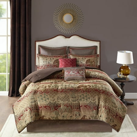 - Madison Park Wyeth Red 8 Piece Chenille Jacquard Comforter Set