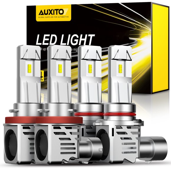AUXITO 9005 H11 LED Headlight Bulbs Combo, High Low Beam Replacement, 12000LM 6500K Cool White, Wireless Headlight LED Bulbs, Pack of 4