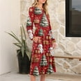 thumbnail image 5 of Women's Christmas Printed Fashionable Loose Round-Neck Dress, Holiday Print, Casual Wear, Retro Style, Comfort Fit, Everyday Dress, Festive,Deep Red,S, 5 of 5