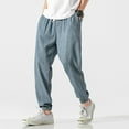 thumbnail image 4 of SWSMCLT Men's Casual Lounge Elastic Waist Loose Soft Linen Casual Pants Long Trousers Tapered Drawstring Pants Light Blue Small, 4 of 4