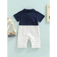 thumbnail image 4 of hirigin Baby Boy's Romper, Lapel Collar Short Sleeve Bow-Tied Plaid Printed One Piece Patchwork Jumpsuit, 4 of 9