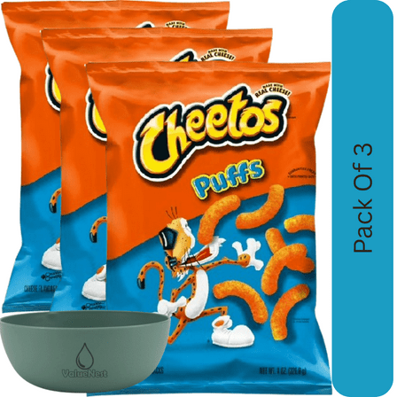 Cheetos Puffs Cheesy Flavored Snack Chips, 8 oz Bag With Olive Green Bowl By ValueNest