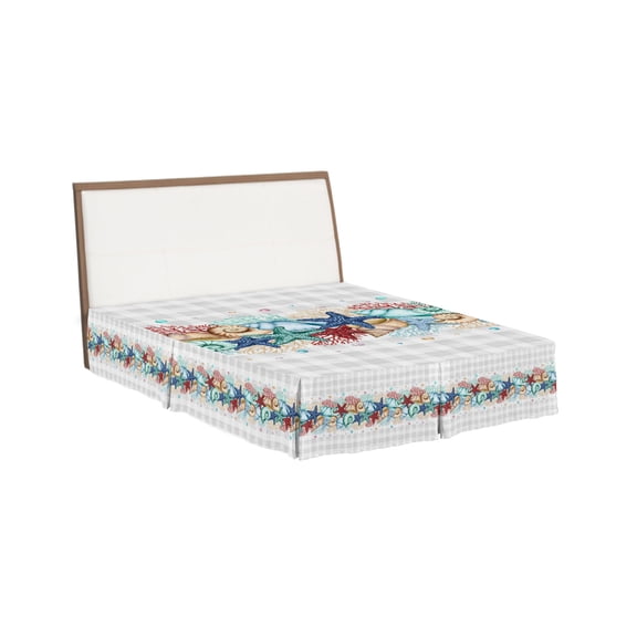 Bed Skirts King Size 16 Inch Tailored Drop Ocean Coral Starfish Conch Wrap Around Bed Skirt with Split Corners Bedskirt Beach Marine Life Buffalo Plaid Dust Ruffle Pleated for King Bed Skirt