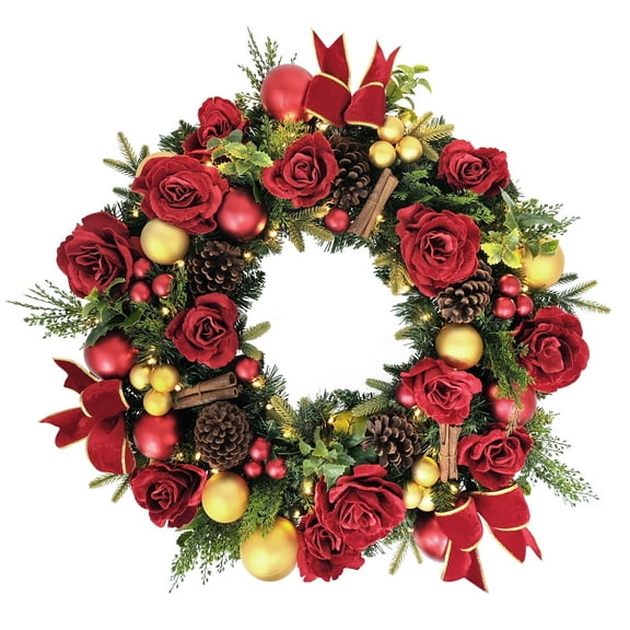 Puleo International 26" Pre-Lit Artificial Adorned Christmas Wreath