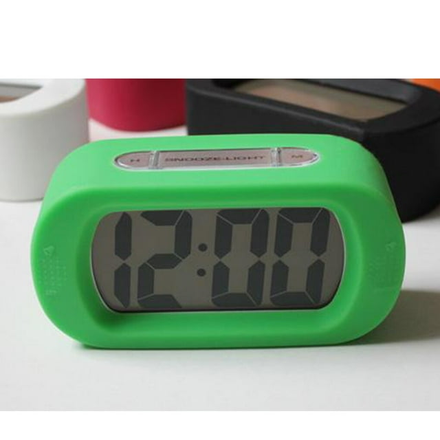 LED Alarm Clock with Snooze Night Light Table Bedside Snooze Function Alarms Silicone Shell LCD Screen Bell Home Travel Office Dorm Black