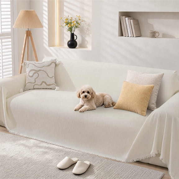 JIATER Sofa Cover Couch Covers for 3 Cushion Couch Sectional Couch Covers for L Shaped Sofa Throw Sofa Blanket Slipcovers, 71"x134" Beige