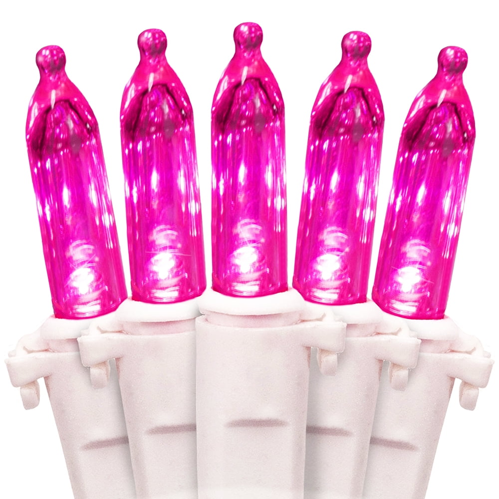 612 Vermont 100 Pink LED Christmas Lights on a White Wire Cord, 20.8