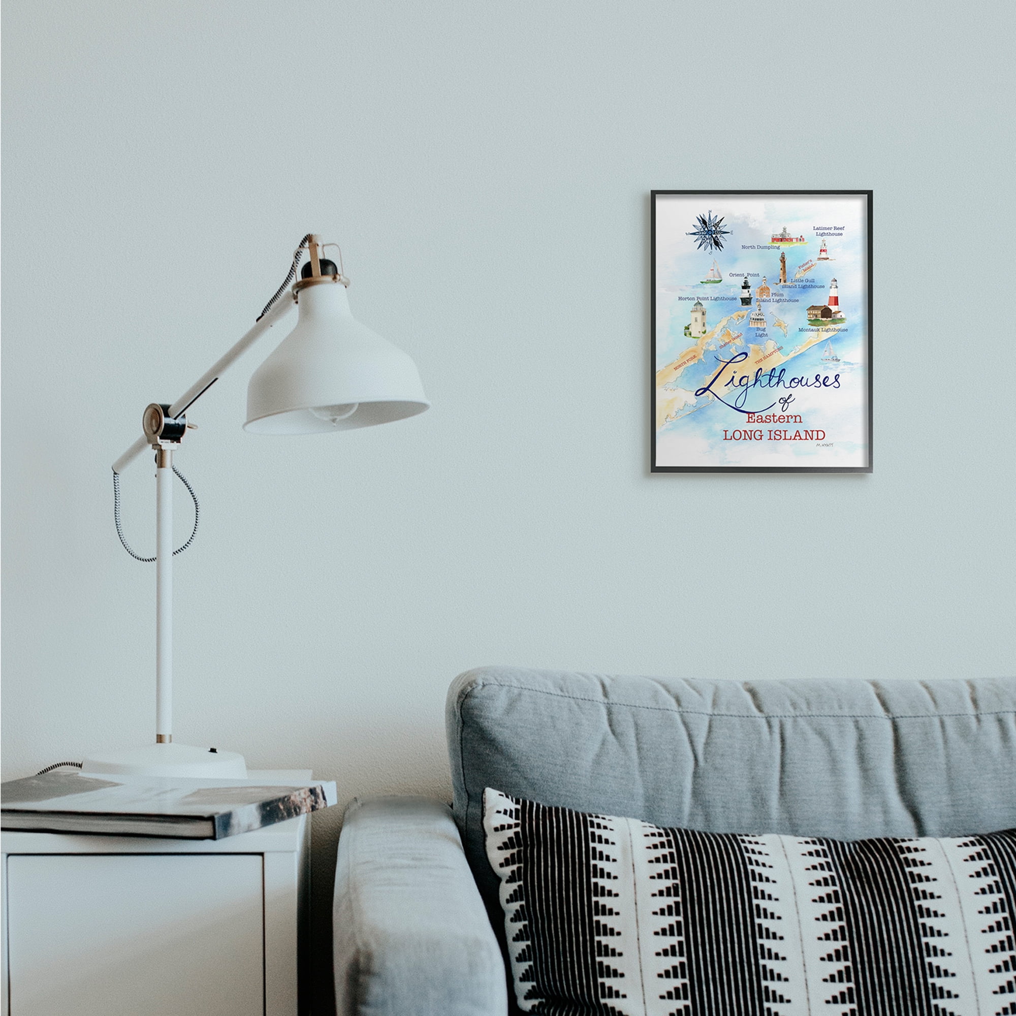 Stupell Industries Nautical Map of Eastern Long Island Lighthouses Black Framed, 11 x 14, Design by Melissa Hyatt LLC