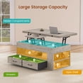 thumbnail image 3 of 40" Farmhouse Lift Top Coffee Table, 4 in 1 Multifunction Lift Coffee Tables with 2 Drawers, Open Shelves and Hidden Compartment, Center Table with Wooden Tabletop for Living Room, Grey, 3 of 9
